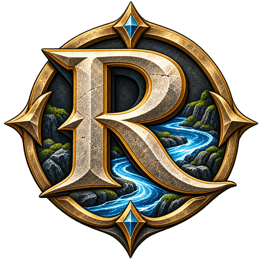 The Riverend crest: a stone R with a river running through it